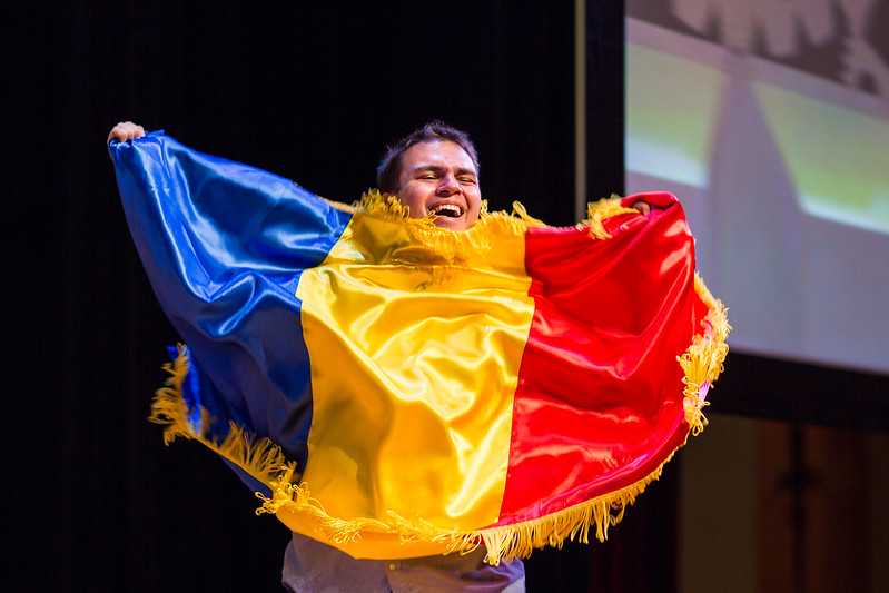 Student with Romanian Flag